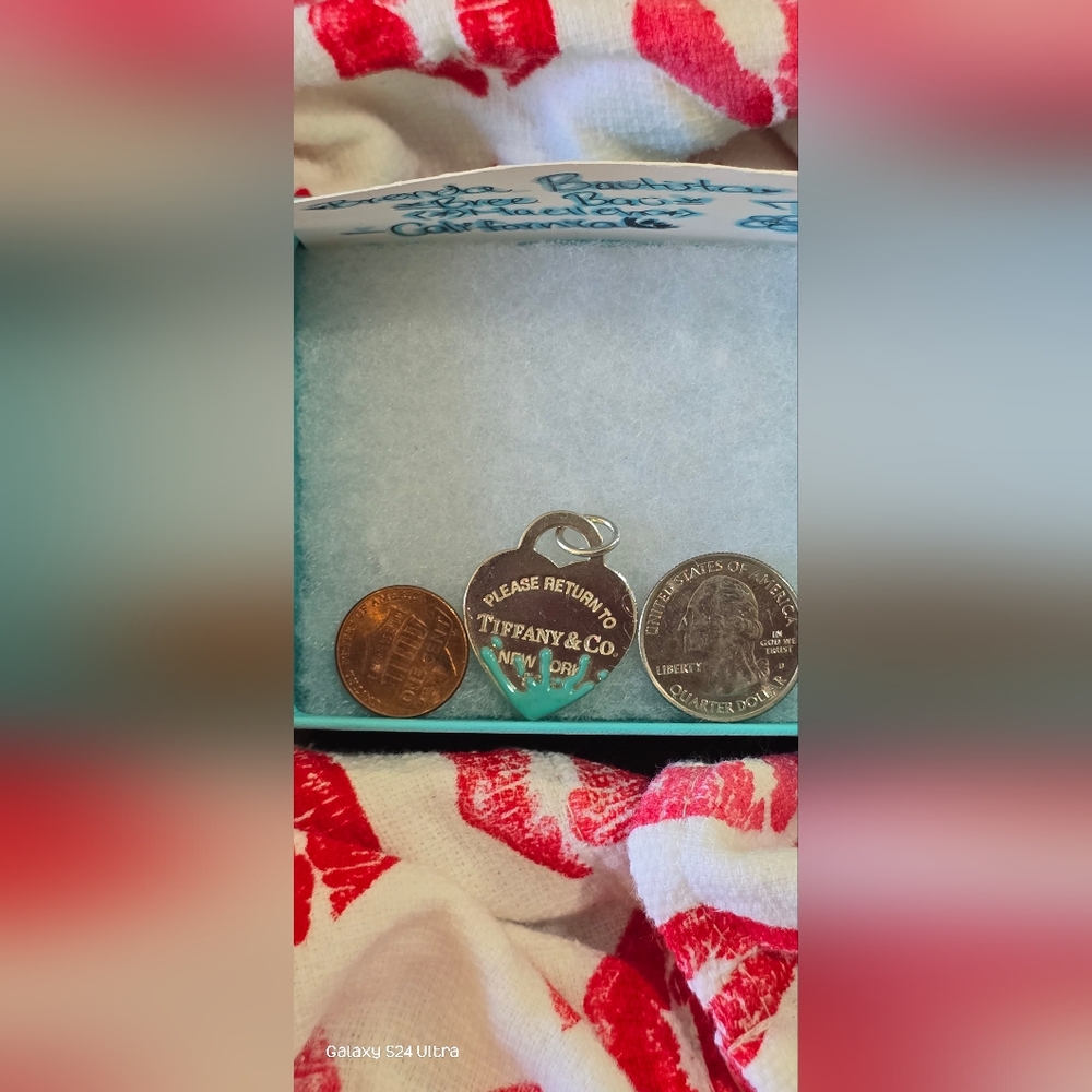 $ FIRM 😍 - Tiffany & Co. BLUE SPLASH ENAMEL Heart Tag Charm (LARGE)